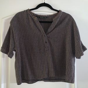 ZARA Trafaluc Plaid Flannel Distressed Cropped Top